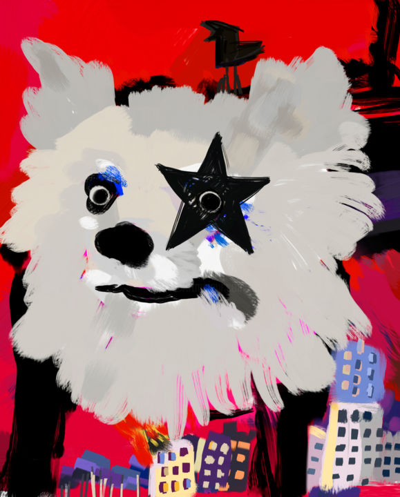 Цифровое искусство под названием "City Walking Dog" - Irina Yazeva, Подлинное произведение искусства, Цифровая живопись