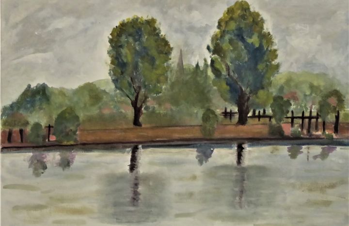 Painting titled "la Saône à Chalon" by Giulia Archer, Original Artwork, Oil