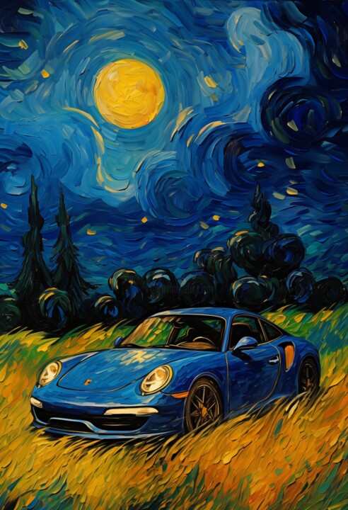 Arte digitale intitolato "Porsche - Van Gogh" da Archimede Art, Opera d'arte originale, Stampa digitale