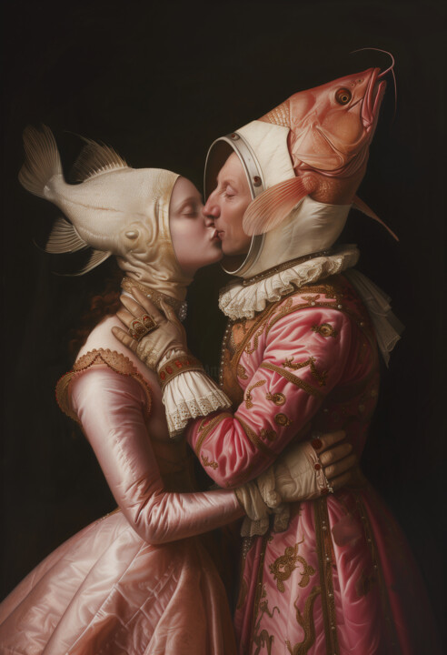 Digitale Kunst mit dem Titel "Tuna Kiss" von Archimede Art, Original-Kunstwerk, Digitaldruck