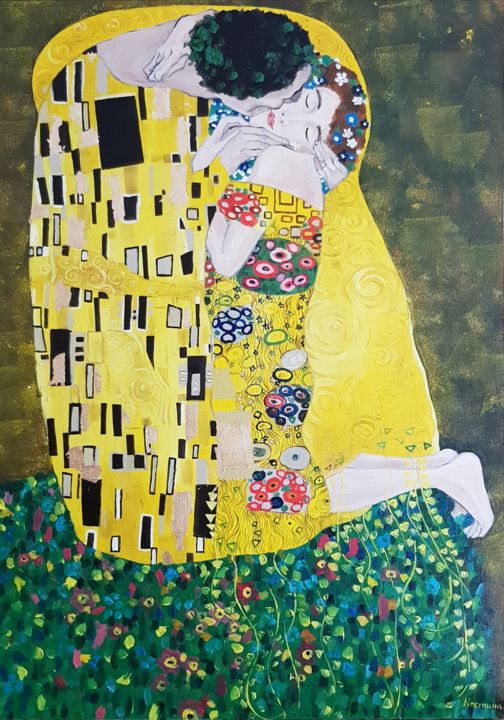 Картина под названием ""Поцелуй" репродукц…" - Анна Костина, Подлинное произведение искусства, Масло