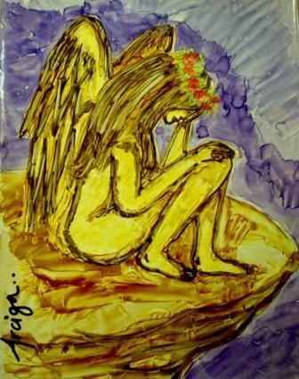 Disegno intitolato "ANGEL CAIDO" da Estela Arciga, Opera d'arte originale