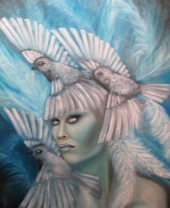 Schilderij getiteld "Birdy" door Alix, Origineel Kunstwerk, Olie