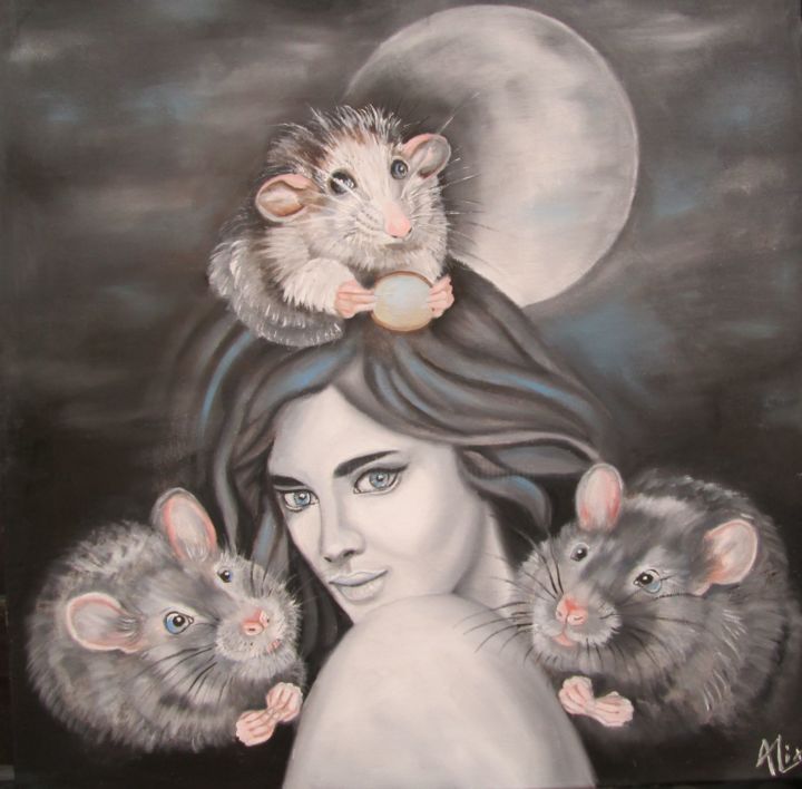 Painting titled "The little rat." by Alix, Original Artwork, Oil