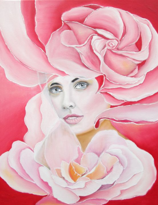 「Murmures de rose」というタイトルの絵画 Alixによって, オリジナルのアートワーク, オイル