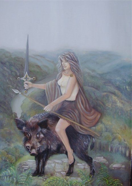Painting titled "Dea Arduinna" by Alix, Original Artwork, Oil