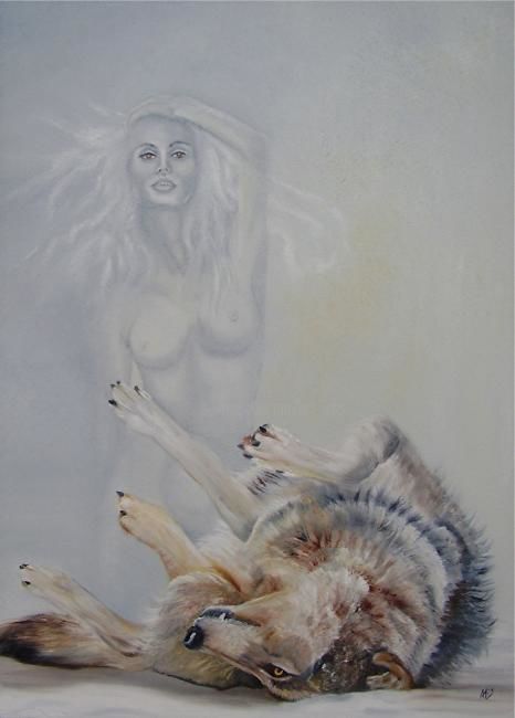 Pintura intitulada "L'âme du loup" por Alix, Obras de arte originais, Óleo