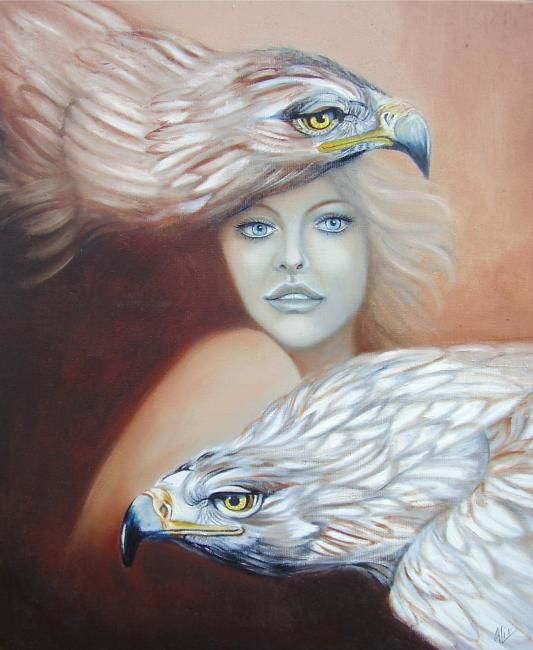 Painting titled "Aigles" by Alix, Original Artwork, Oil