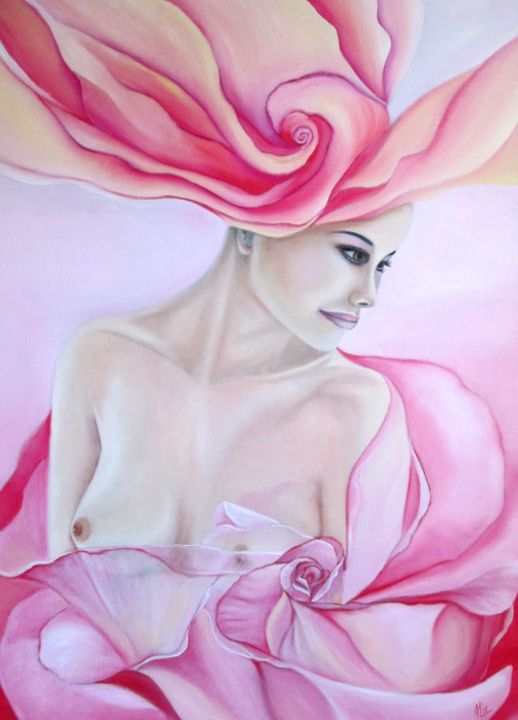 Peinture intitulée "au-coeur-de-la-rose…" par Alix, Œuvre d'art originale, Huile