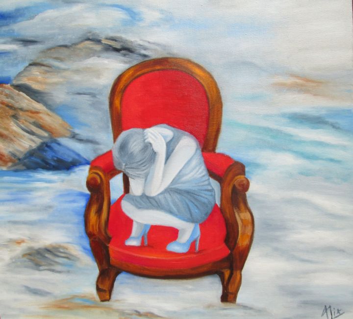 Painting titled "The red armchair, a…" by Alix, Original Artwork, Oil