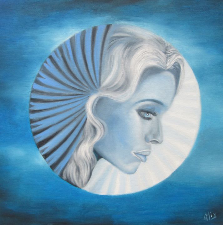 Peinture intitulée "Blue moon" par Alix, Œuvre d'art originale, Huile