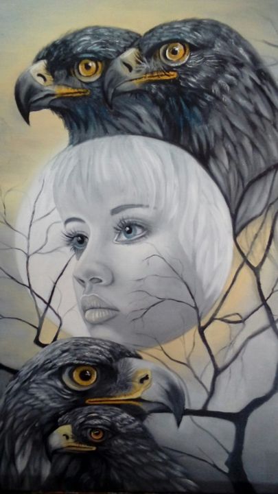 Peinture intitulée "Black Eagles" par Alix, Œuvre d'art originale, Huile