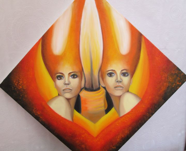 Pintura titulada "Flammes jumelles" por Alix, Obra de arte original, Oleo