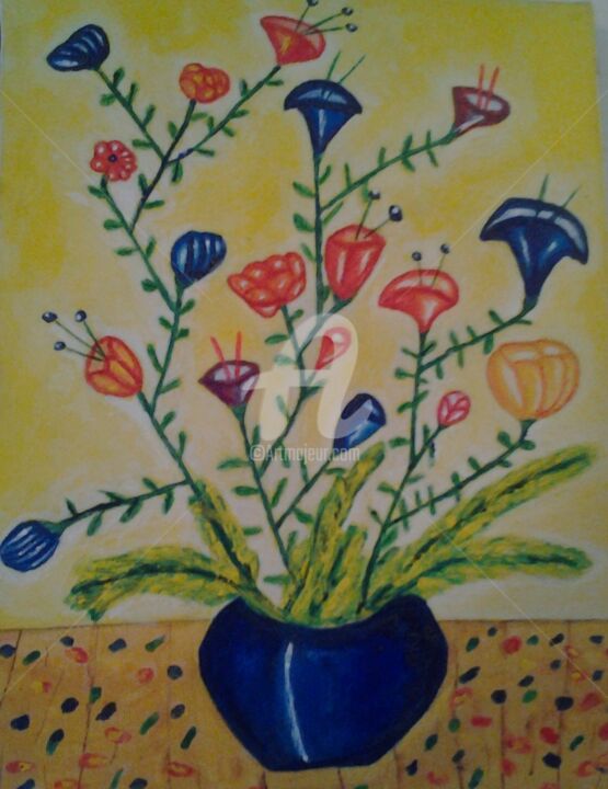 Painting titled "Vaso di fiori" by Arduino Rossi, Original Artwork, Acrylic Mounted on Wood Stretcher frame