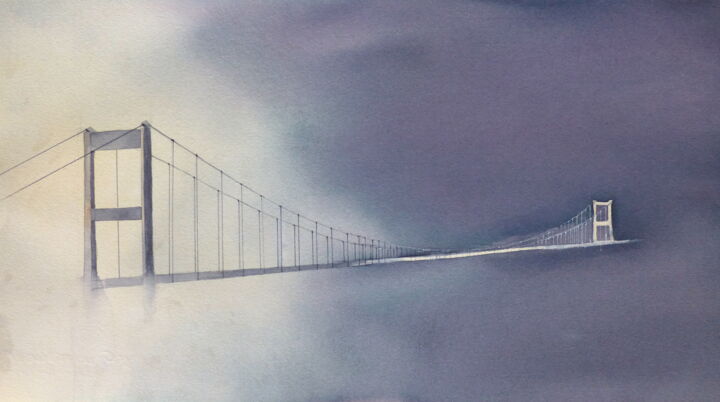 Painting titled "Bridge" by Anna Aredova, Original Artwork, Watercolor