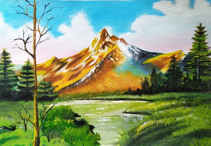 Painting titled "Peace Valley" by Areesha Shaikh, Original Artwork, Acrylic