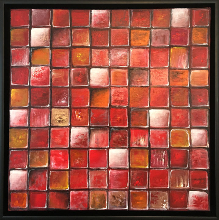 Painting titled "Mosaic - Red Imagin…" by Arkadiusz Kulesza, Original Artwork, Acrylic
