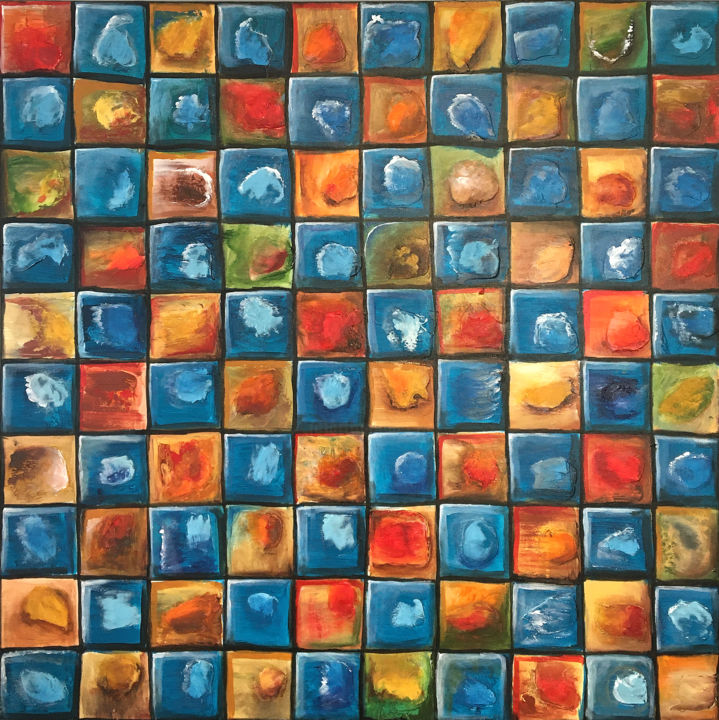 Painting titled "Mosaic - Burning Oc…" by Arkadiusz Kulesza, Original Art, Acrylic