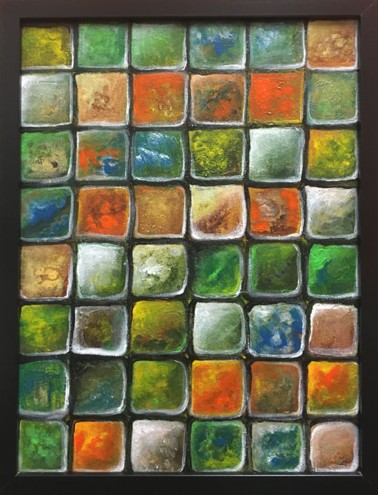 Malerei mit dem Titel "Mosaic - Autumn" von Arkadiusz Kulesza, Original-Kunstwerk, Acryl