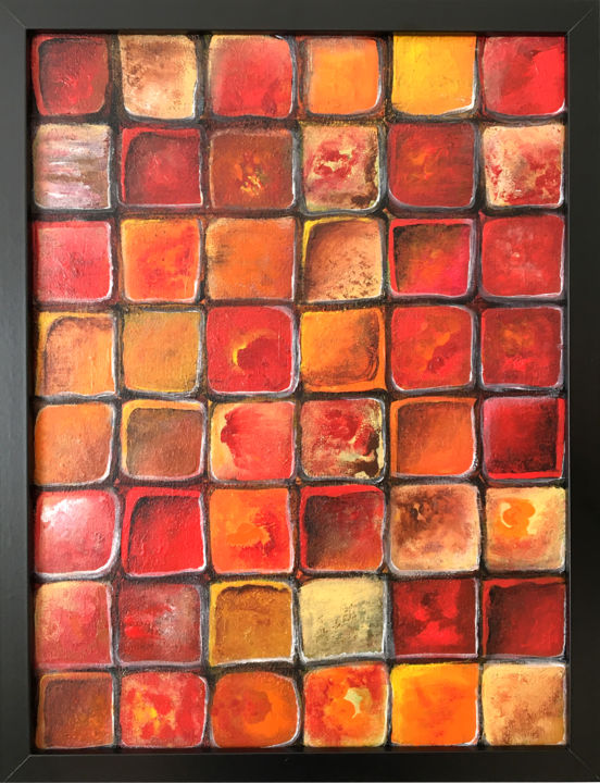 Schilderij getiteld "Mosaic - Flames Of…" door Arkadiusz Kulesza, Origineel Kunstwerk, Acryl