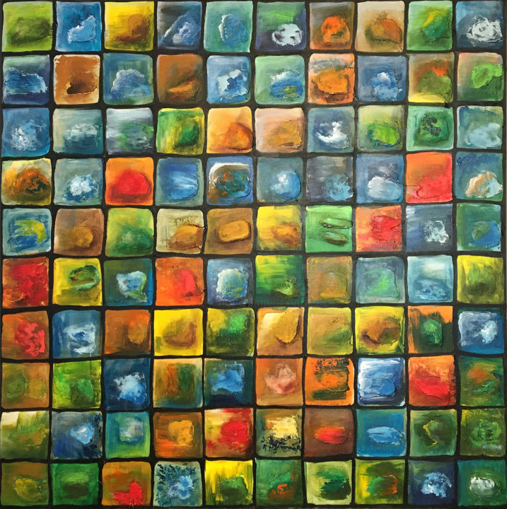 Malerei mit dem Titel "Mosaic - Springtime" von Arkadiusz Kulesza, Original-Kunstwerk, Acryl