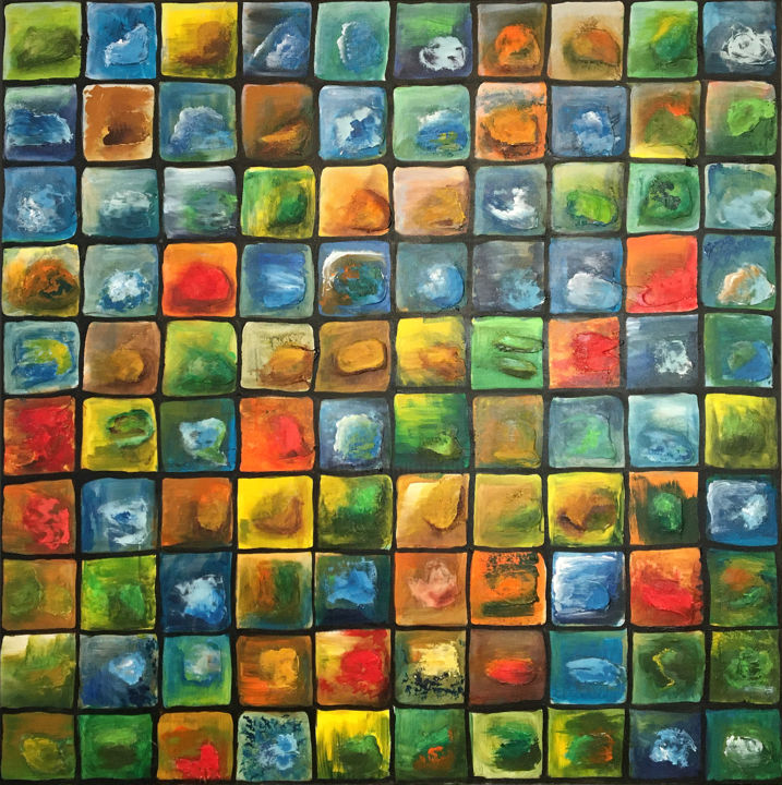 Schilderij getiteld "Mosaic - Springtime" door Arkadiusz Kulesza, Origineel Kunstwerk, Acryl