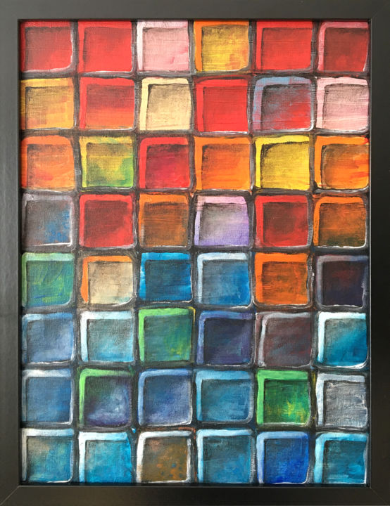 Schilderij getiteld "Mosaic - Sunset On…" door Arkadiusz Kulesza, Origineel Kunstwerk, Acryl