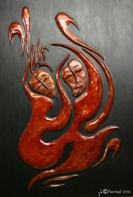 Skulptur mit dem Titel "FLAMME EN CLO" von Aremaï, Original-Kunstwerk, Gemischte Medien