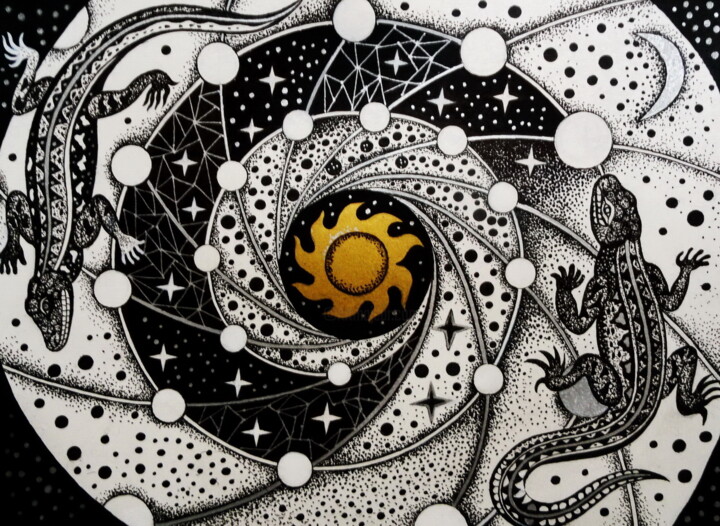Рисунок под названием "Star Atlas" - Aresina, Подлинное произведение искусства, Чернила Установлен на картон