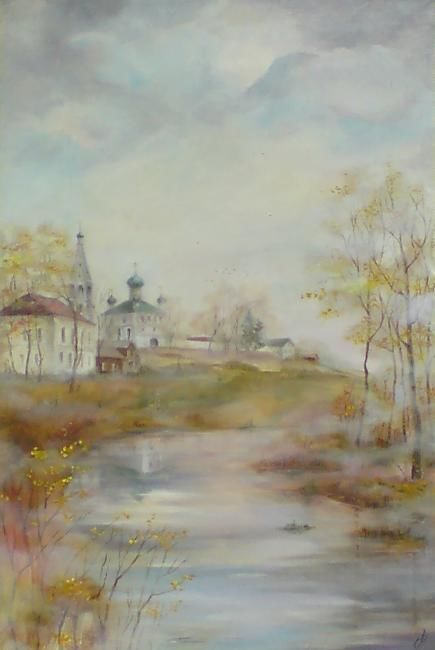Painting titled "Утренний туман" by Olga Mochalova, Original Artwork, Oil