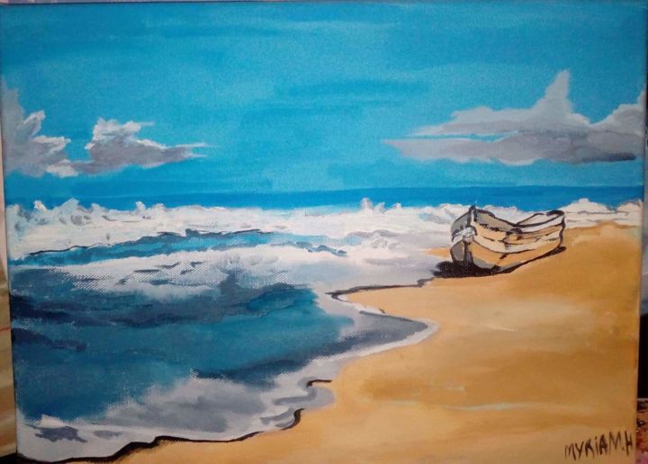 Painting titled "La mer  sage" by Myriam Hadjl, Original Artwork, Acrylic