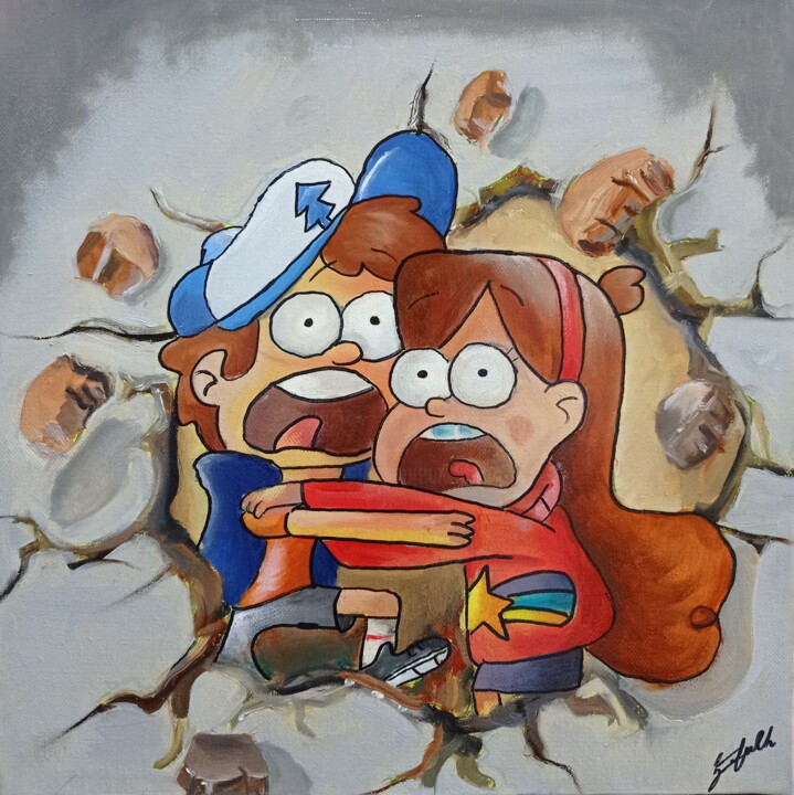 Malerei mit dem Titel "Gravity Falls" von Areva, Original-Kunstwerk, Öl