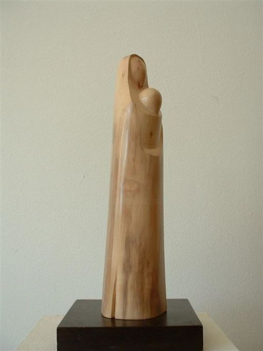 Escultura intitulada "maternidade" por Arlindo Arez, Obras de arte originais, Madeira