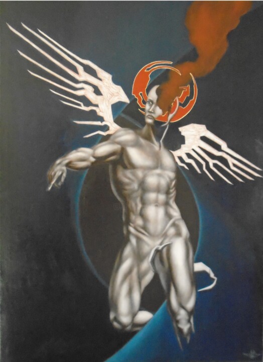 Painting titled "Desdivinización XII" by Arfaxad, Original Artwork, Oil Mounted on Wood Stretcher frame