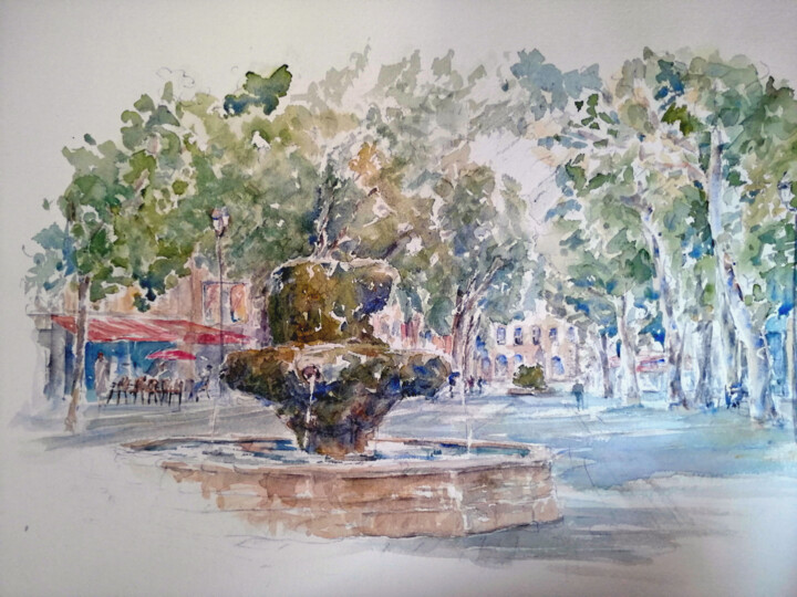Painting titled "9 canons Aix" by Argane Sopher, Original Artwork, Watercolor