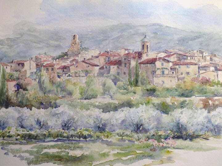 Ζωγραφική με τίτλο "Le village Lourmarin" από Argane Sopher, Αυθεντικά έργα τέχνης