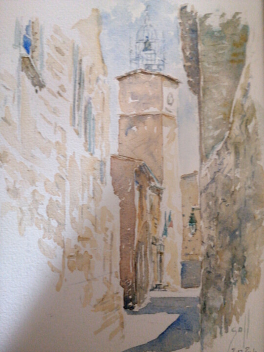 Painting titled "Menerbes rue" by Argane Sopher, Original Artwork, Watercolor