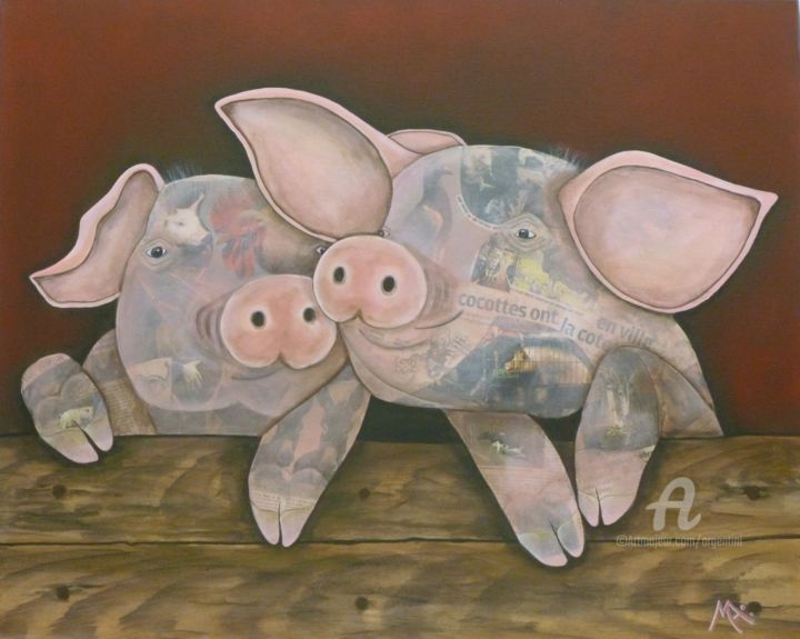 Malerei mit dem Titel "Animaux de la ferme" von Marina Argentini, Original-Kunstwerk, Acryl