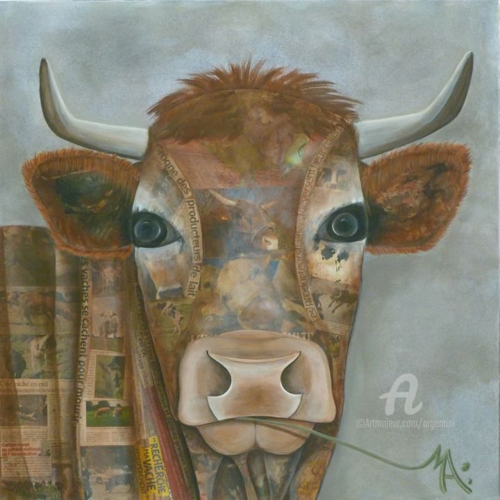 Painting titled "La vache" by Marina Argentini, Original Artwork, Acrylic