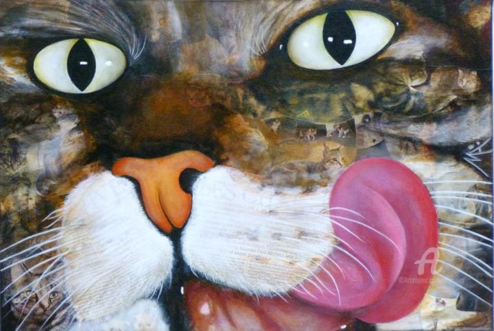 Peinture intitulée "Ma langue au chat" par Marina Argentini, Œuvre d'art originale, Acrylique