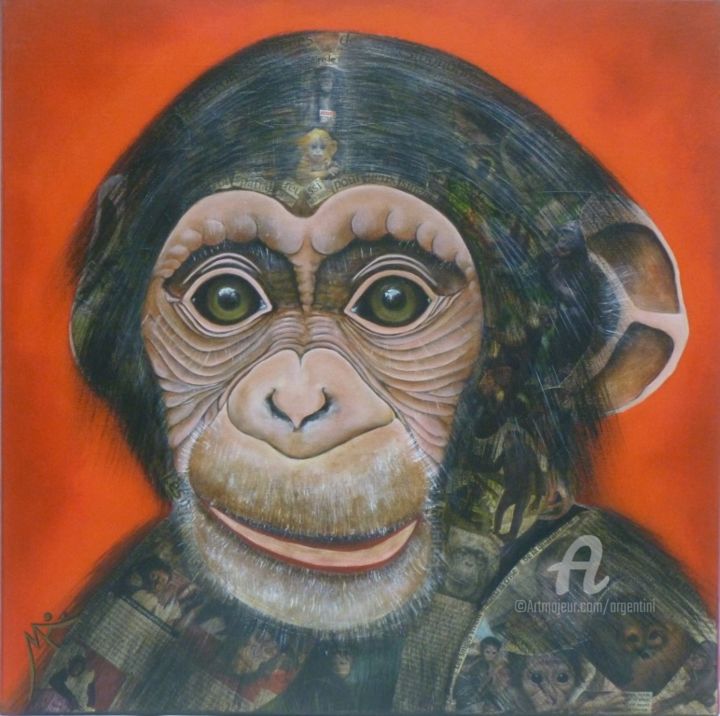 Painting titled "Petit chimpanzé" by Marina Argentini, Original Artwork, Acrylic