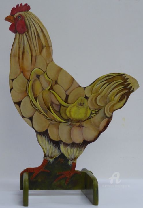 Painting titled "Poule aux oeufs fac…" by Marina Argentini, Original Artwork, Acrylic