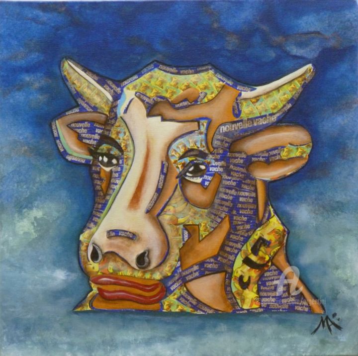 Painting titled "La nouvelle vache" by Marina Argentini, Original Artwork