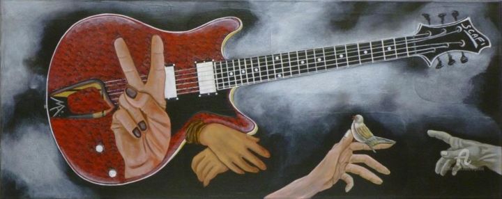 Peinture intitulée "Guitare rock" par Marina Argentini, Œuvre d'art originale, Acrylique