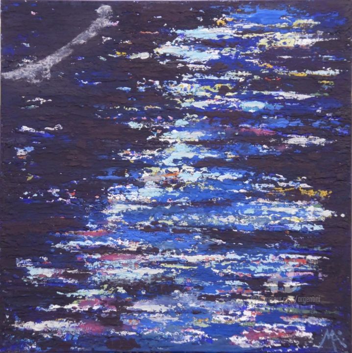 Peinture intitulée "Coulée bleue" par Marina Argentini, Œuvre d'art originale, Pigments