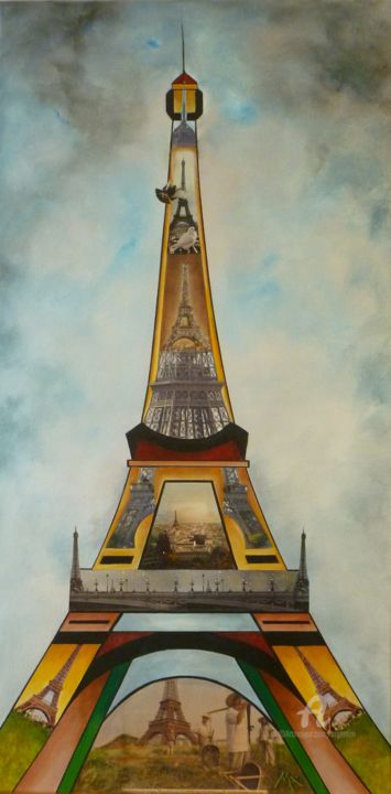 Painting titled "Madame Eiffel" by Marina Argentini, Original Artwork