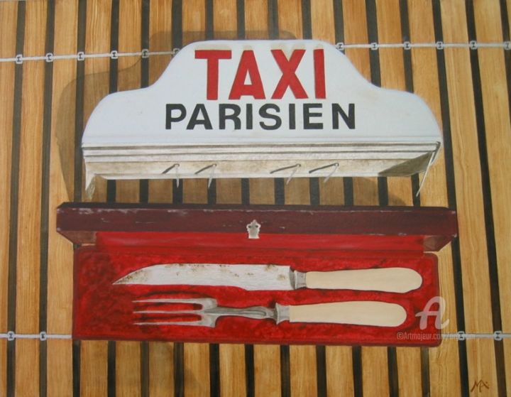 Painting titled "Taxi parisien" by Marina Argentini, Original Artwork