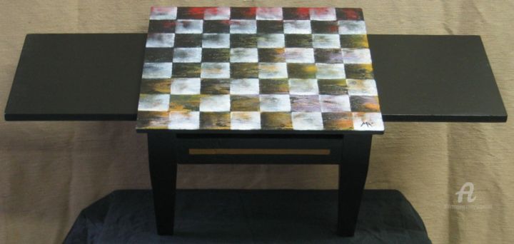 Sculpture intitulée "Table échiquier" par Marina Argentini, Œuvre d'art originale, Bois