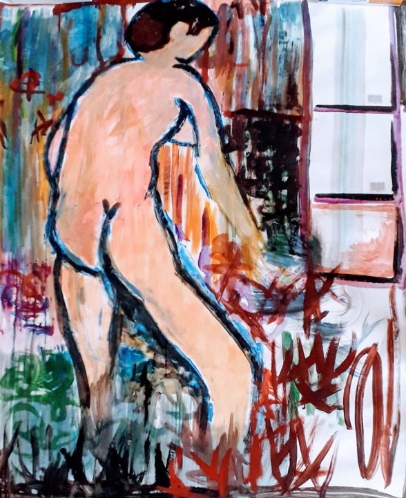 Peinture intitulée "nu à Cavalière" par Arnoch, Œuvre d'art originale, Acrylique