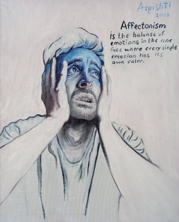 Malerei mit dem Titel "Devastation is blue…" von Argishti Mesropyan, Original-Kunstwerk, Öl
